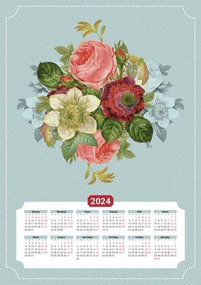 Вертикальные календари-постеры A3 - Винтажные цветы Лицевая сторона