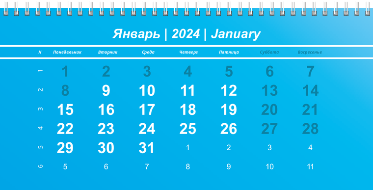 Квартальные календари - Голубые Январь